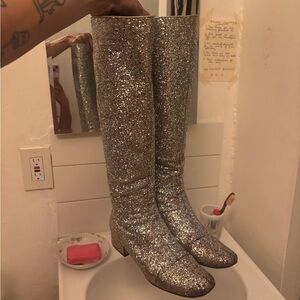 YSL GLITTER KNEE HIGH BOOTS